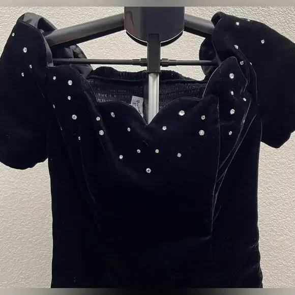 Vintage Positively Ellyn Black Velvet 80's Off the Shoulder Dress Size 6 - Picture 3 of 8